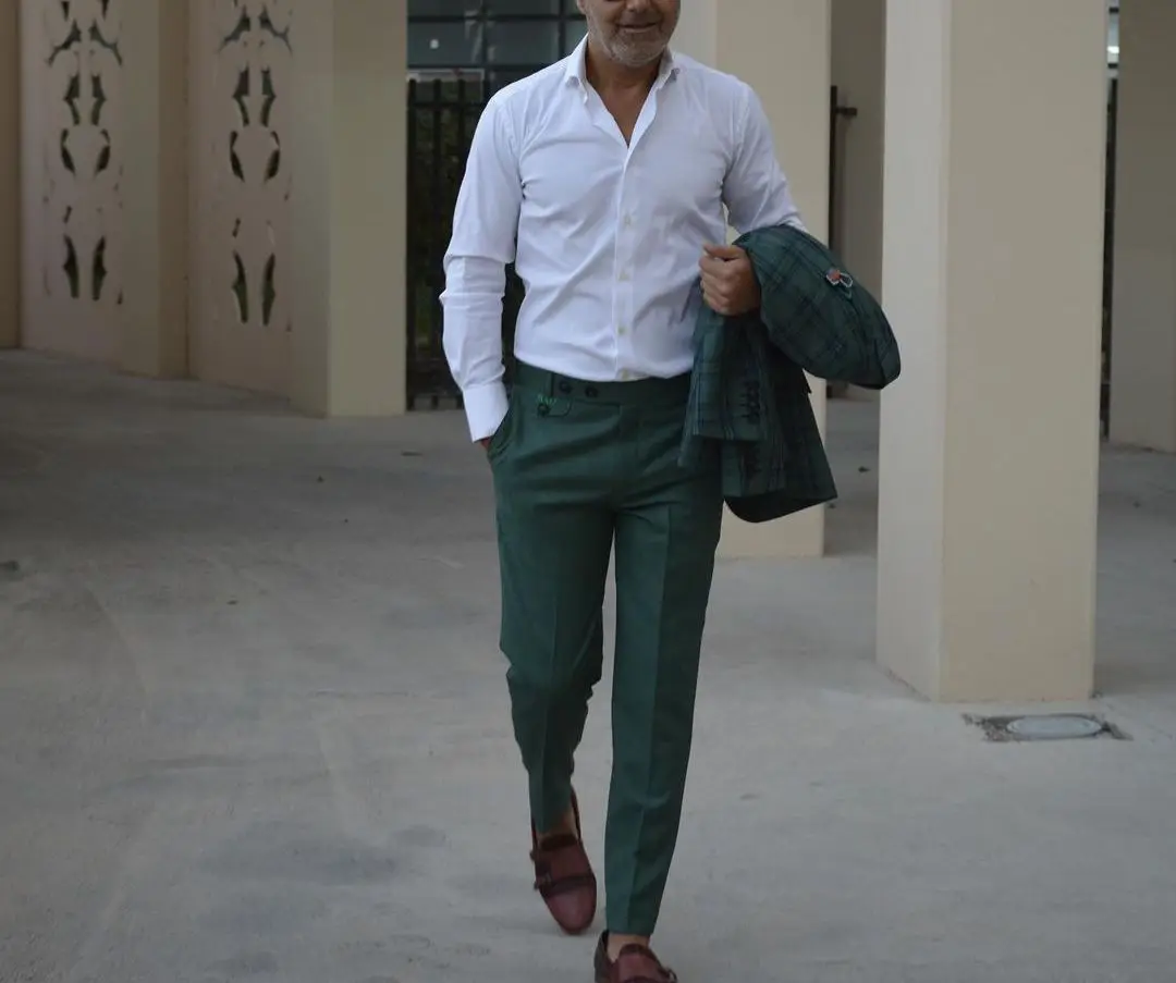 Nouă Bărbați Costum Adaptate, 2 Buc Paiete Carouri Verde Cu Dungi Sacou Pantaloni Singur Pieptul De Afaceri De Mireasa Plus Dimensiune Adaptate 3