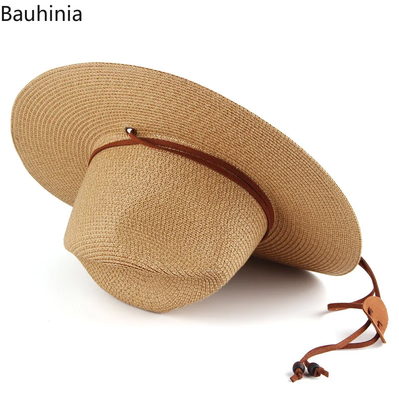 Bauhinia Noi 10CM Margine Largă Femei Pălărie de Paie, Cu Vânt Șnur de Vara Barbati Panama Beach Jazz Pălărie de Soare în aer liber Protecție Pălării 4