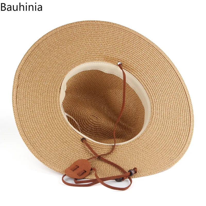Bauhinia Noi 10CM Margine Largă Femei Pălărie de Paie, Cu Vânt Șnur de Vara Barbati Panama Beach Jazz Pălărie de Soare în aer liber Protecție Pălării 5