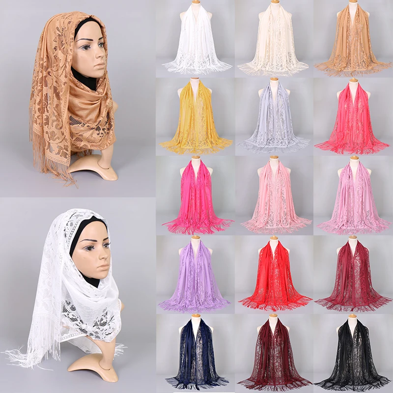 Esarfa Femei Tricou Femei Hijab Eșarfă Șal de Rugăciune pentru Biserica din Dantela, Voal Floral Ciucure Mantile, Voaluri Bisericii Pandantiv Eșarfe 1