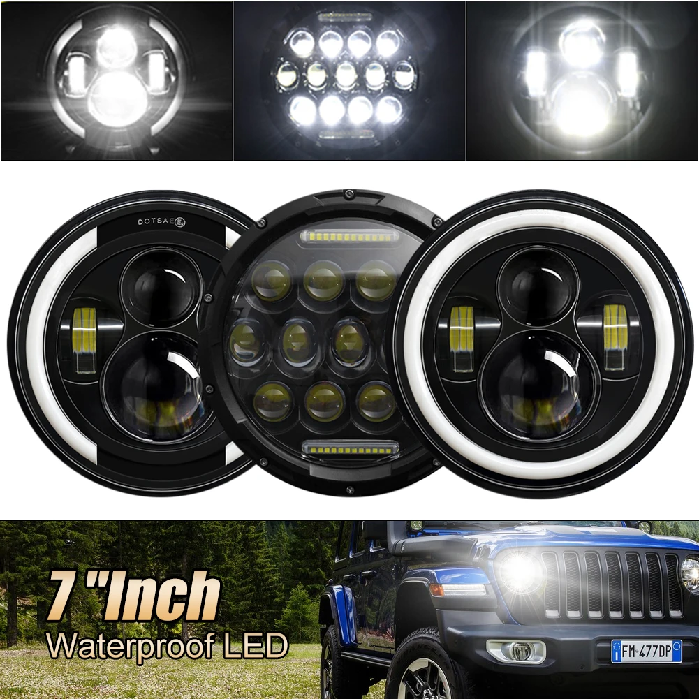 7 Inch LED Faruri Angel Eye Alb DRL High Low Beam Cu Amber Semnalizare LED Far Impermeabil Pentru Motociclete SUV