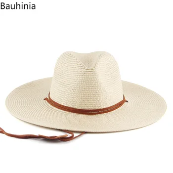 Bauhinia Noi 10CM Margine Largă Femei Pălărie de Paie, Cu Vânt Șnur de Vara Barbati Panama Beach Jazz Pălărie de Soare în aer liber Protecție Pălării 0