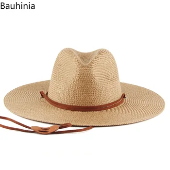 Bauhinia Noi 10CM Margine Largă Femei Pălărie de Paie, Cu Vânt Șnur de Vara Barbati Panama Beach Jazz Pălărie de Soare în aer liber Protecție Pălării 1