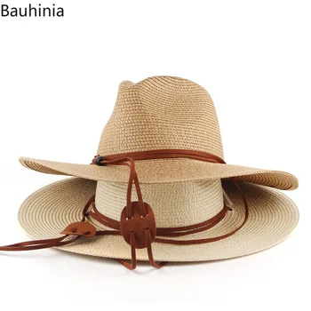 Bauhinia Noi 10CM Margine Largă Femei Pălărie de Paie, Cu Vânt Șnur de Vara Barbati Panama Beach Jazz Pălărie de Soare în aer liber Protecție Pălării 2