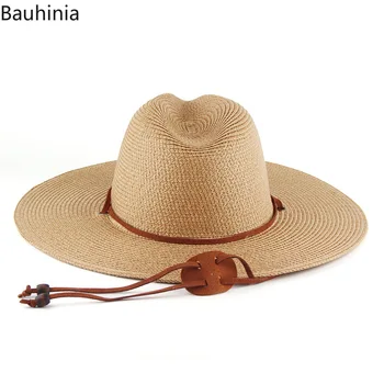 Bauhinia Noi 10CM Margine Largă Femei Pălărie de Paie, Cu Vânt Șnur de Vara Barbati Panama Beach Jazz Pălărie de Soare în aer liber Protecție Pălării 3