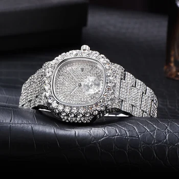 Bărbați Ceasuri de Lux, Design Clasic, Plin de Diamant Pătrat Ceas de Mână rezistent la apă Hip Hop Cuarț Ceas Pentru Barbati Cu Transport Gratuit 5