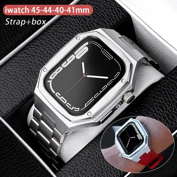Caz din Oțel Inoxidabil Pentru Apple Watch Band 44mm 45mm Curea Silicon Iwatch Seria 7 SE 6 5 Capac de Metal Modificarea Kit Brățară