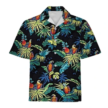 De Vânzare la cald Hawaiian Tricouri Negre Papagal Paniting Sus Plus Dimensiune pentru Bărbați Cool Vacanta de Vara Stil Plajă pantaloni Scurti Maneci, partea de Sus 0