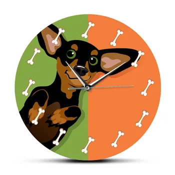 Desene Animate Teckel Cu Câinele Osul Ceas De Perete Catelus Adorabil Cârnați Tăcut Ceas De Perete Ceas Wiener Decor Acasă Doxie Iubitor De Cadou