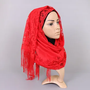 Esarfa Femei Tricou Femei Hijab Eșarfă Șal de Rugăciune pentru Biserica din Dantela, Voal Floral Ciucure Mantile, Voaluri Bisericii Pandantiv Eșarfe 3