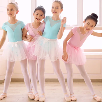 Fetele De Balet Tricou Gimnastica Body Plasă De Îmbinare Costume Copii Maneca Scurta Șifon Rochie Tutu Copii De Balet De Dans Uzura