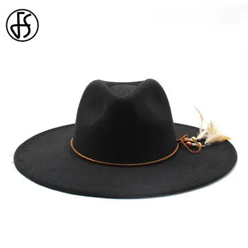 FS Stil Britanic Iarna 9.5 CM Margine Largă Pălărie Solid Mare de Lână Neagră Pălării Pălării Capac Bărbați Femei Panama Jazz Capac Sombrero De Hombre