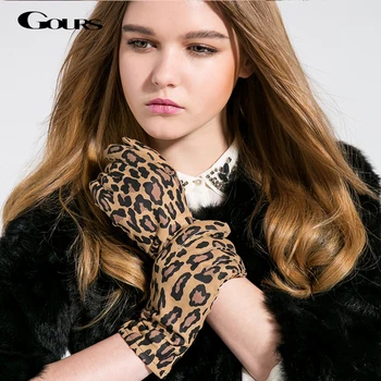 Gours Toamna și Iarna Femei din Piele Mănuși de Moda de Brand Nou Manusi din piele de Capra Casual de Conducere Leopard de Imprimare GSL004