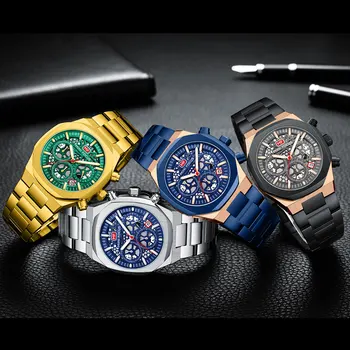 MINI FOCUS Pestriță Cronograf Cuarț Ceasuri pentru Bărbați din Oțel Inoxidabil de Afaceri Sport Ceas cu Mâinile Luminos Auto Data 0411 3