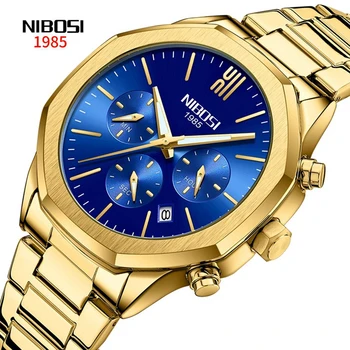 NIBOSI Brand de Top Luxury Mens Ceasuri din Oțel Inoxidabil Curea Albastru Cuarț Ceas de mână Sport Impermeabil Ceas cu Cronograf, Data