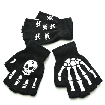 Noi Punk Manusi Unisex Halloween Schelet, Craniu Jumătate Degetul Mănuși De Strălucire În Întuneric Degete Stretch Tricot De Iarna, Manusi T38 0
