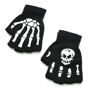 Noi Punk Manusi Unisex Halloween Schelet, Craniu Jumătate Degetul Mănuși De Strălucire În Întuneric Degete Stretch Tricot De Iarna, Manusi T38 2