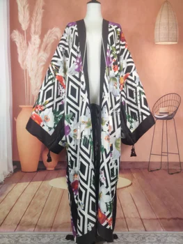 Noua Moda 2022 Imprimat Cu Maneca Lunga Din Bumbac De Vara Sexy Bikini Acoperi Casual Boem Femeile Musulmane Tinuta Kimono Coat