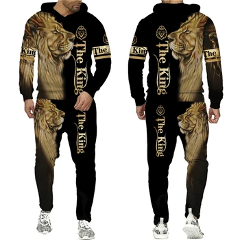 Rece The Lion King 3D Printed Hanorac + Pantaloni Costum Moda Barbati cu Gluga Sport Trening Set de Două Piese Cuplu Jogging Costume 1