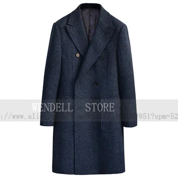 Toamna Bărbați Spic Lung Tweed Dublu Rânduri Casual Epocă Sacou jachete pentru barbati 1