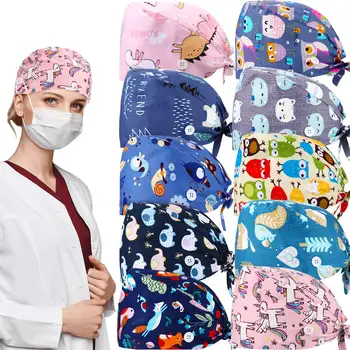 Unisex Scrubs Femei Pălării De Laborator Capac De Muncă Bufant Capace De Asistenta Frumusețe Pălărie Cu Butoane Reglabile Doctor Accesorii