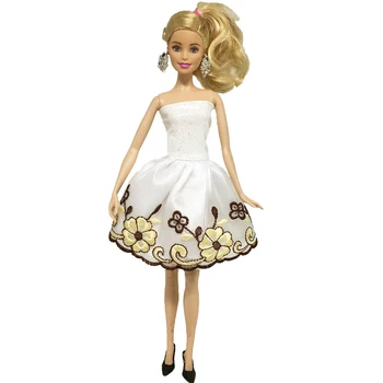 1/6 Alb Pe Umăr Mic Florale Rochie pentru Barbie Haine de Printesa Rochie de Petrecere Îmbrăcăminte Vestidos 30cm Papusa Accesoriu Jucarie Cadou