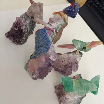 1 buc piatră prețioasă Naturale cristale sculptate pasăre Figurina ametist cluster de Cristal de Cuarț Papagal pentru decor acasă 5