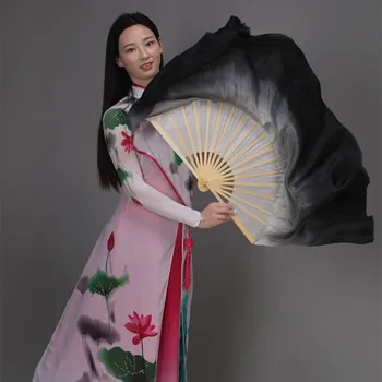 1 Pereche de Bambus Chinezesc Pliere Mătase Fan Voaluri de Burtă de Dans de Recuzită Alb Negru Gradient Sequin Cerc Fan 76cm Extra Lungi Costum