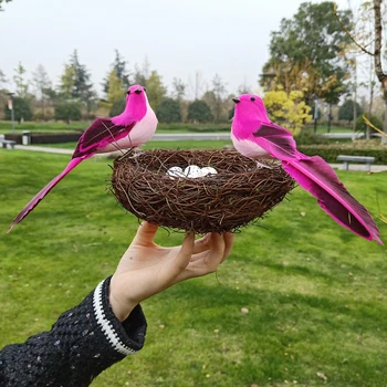 1 Set Realist de Păsări cu Pene cu Cuib și Păsări Ou, Artificiale Ambarcațiunile de Păsări pentru Petreceri în Grădină masina de Decor Acasă Ornamente 2