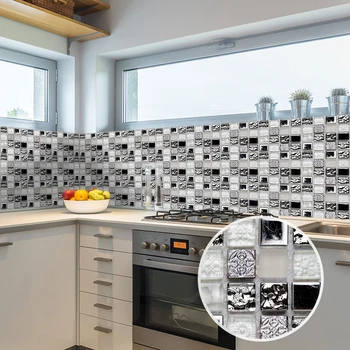 100 buc suprafață Strălucitoare Mozaic Simulat Țiglă de Perete autocolant Auto-adeziv Tapet camera de zi Bucatarie Baie Decor 1