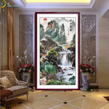 100%de Foraj 5D Diamant Tablou Pictura Peisaj Cruce Cusatura Broderie Stil Chinezesc Mozaic de Peisaje Serie Versiunea Verticală