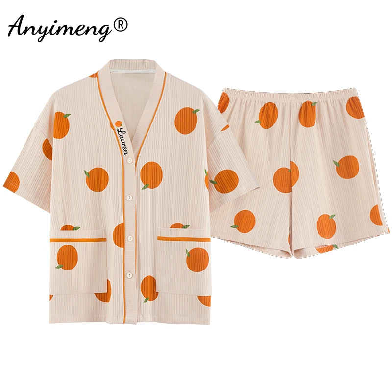 Femei Vara Noi de Bumbac pantaloni Scurți Drăguț Stil Kimono Cardigan Pijamale V-neck Chic Drăguț Urs de Imprimare Casual Pijama Set pentru Fata 4