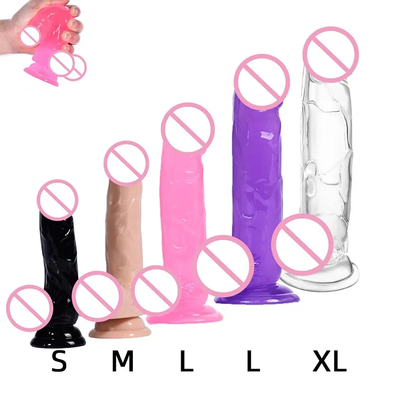 Cinci Culori Patru Dimensiuni Moale Jelly Penis artificial dominare sexuala Erotic Penis Realist Cristal Dildo-uri ventuza Masturbator G-spot Orgasm Jucarii Sexuale