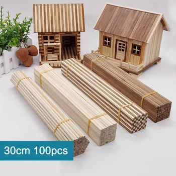 100buc Naturale Carbonizat Pătrat Rotund cu Bete de Bambus DIY Artizanat materiale tabel de Nisip de constructii model bambus material lemnos