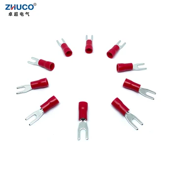 100buc VS1.25-3 Roșu de Cupru în Formă de U, Furcă din PVC Fir Electric Conectorul Faston Cablu Sertizare Spade Terminal 22-16 AWG