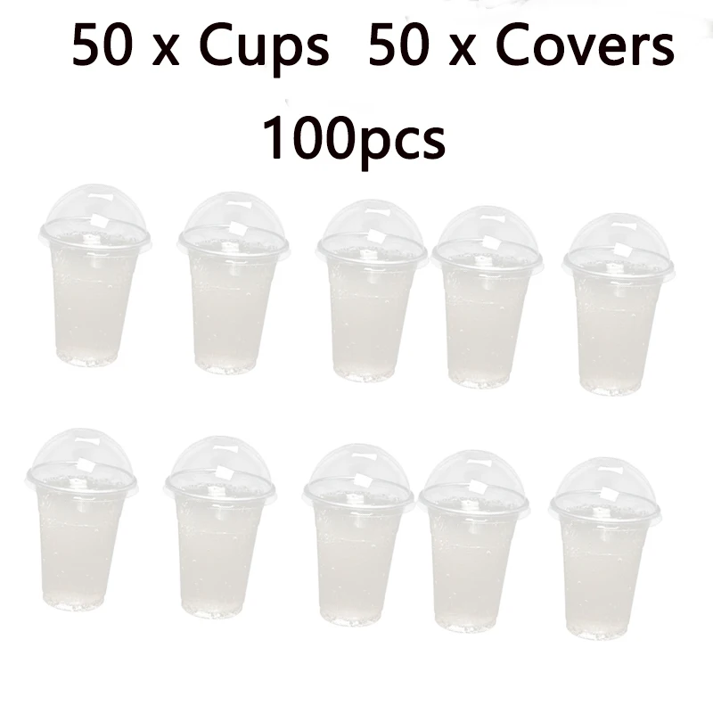 50 de seturi 360ml 380ml 500 ml de Unică folosință Clar Cupe cu o Gaură Dom Capace pentru Ceai Fructe, Ceai, Suc, Lapte, Ceai cu Capace A50