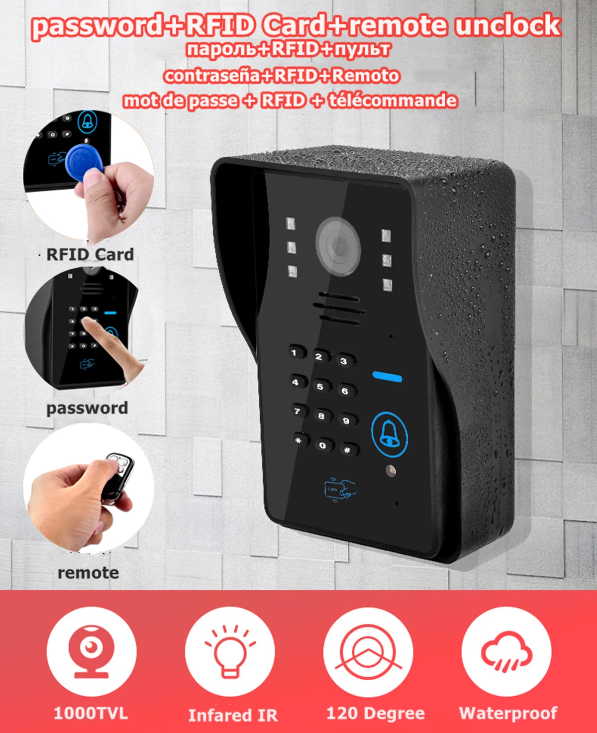Video de telefon de intrare interfon pentru acasă ușa apartamentului telefon soneria parola camera de la distanță fără Fir Sistem de Control Acces RFID 1