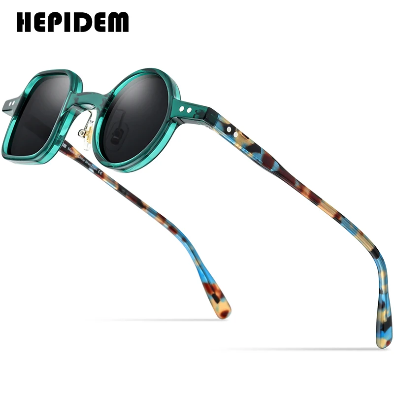 HEPIDEM Acetat Polarizat ochelari de Soare Barbati 2022 Nouă Epocă Retro Plecat Chiar Pătrat Rotund Ochelari de Soare pentru Femei Nuante 9155T 0