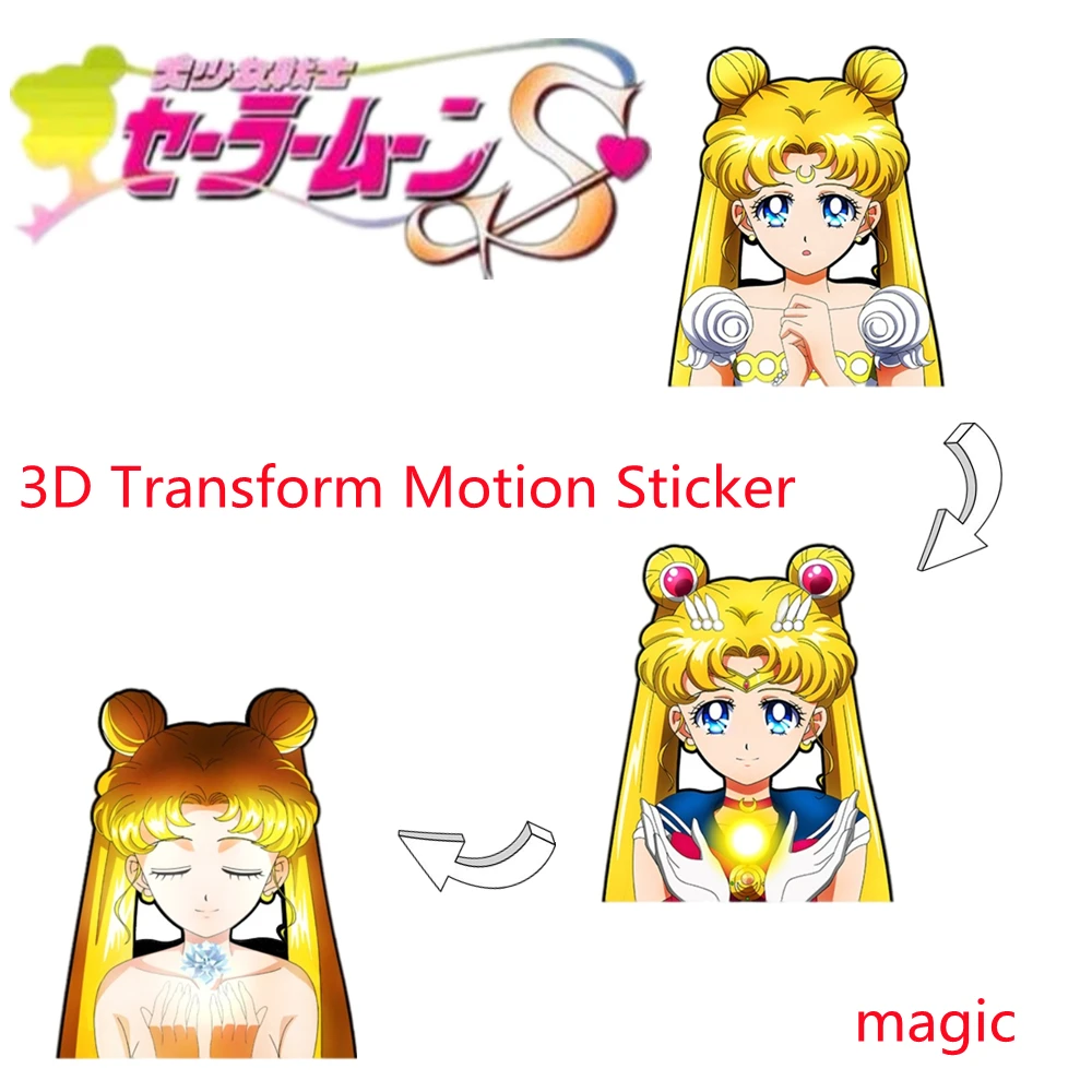 Sailor Moon Anime 3D Transforma Mișcare Holografică Ransform Autocolant Anime Acțiune de Colectare Model rezistent la apa Masina de Decor Magic 0