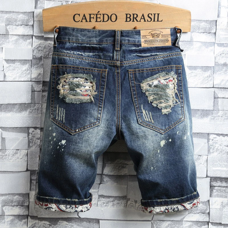 Blugi barbati Genunchi Lungime Epocă Rupt pantaloni Scurți de Vară Nou Brazilia Moda Streetwear Casual Slim Fit Denim Pant de sex Masculin Haine de Brand 1
