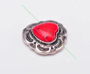10X de Argint Indian Flori Sculptate Real Roșu Dragoste Inima Turcoaz Leathercraft Geanta Accesorii de Cusut Coadă Butonul de Închidere Concho 4