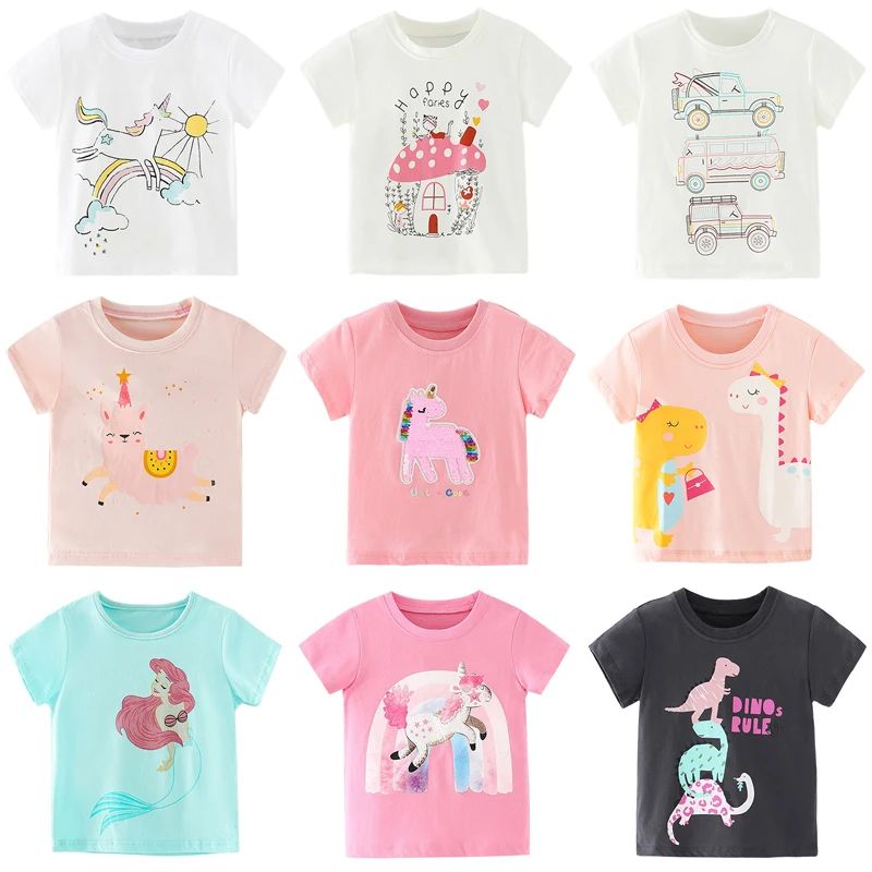Sărituri de Metri de Vara Fete, cu Maneci Scurte T-shirt de Tricotat Unicorn Drăguț Sirena de Bumbac Casual Moale Respirabil Haine pentru Copii