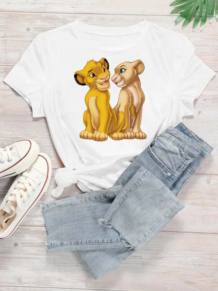 Kawaii Disney Simba Tricou Femei Desene animate Regele Leu Grafice Imprimate Tricouri Amuzante Harajuku Drăguț Casual Femei T-shirt, Blaturi