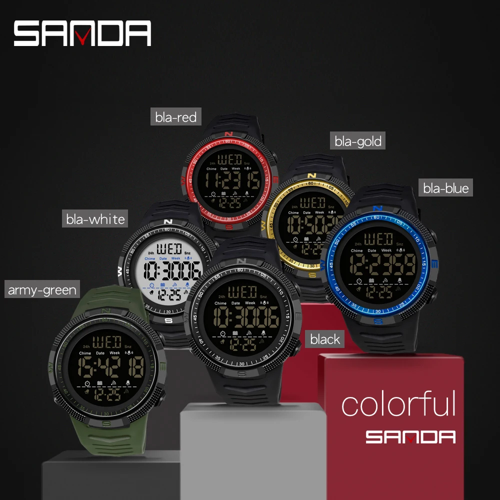 SANDA Moda Simplu ceas Sport Barbati Ceasuri Militare Ceas cu Alarmă cu LED-uri Impermeabil Ceas Digital Relogio Masculino 3