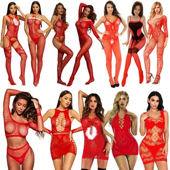 12 stiluri Roșu lenjerie Sexy Teddies Body Erotic lenjerie deschis picioare elasticitatea corpului ciorapi sexy erotic festivalul de costume