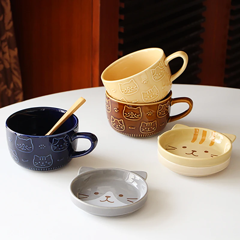Desene animate japoneze Cat Cupa Mark Ceașcă de Cafea cu Capac Ceramic Drăguț Lapte Cana Cuplu mic Dejun Cupa Birou Sticlă de Apă KEDICAT 1