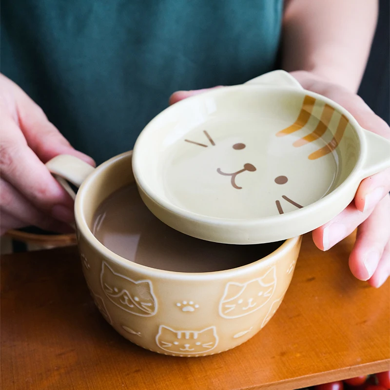 Desene animate japoneze Cat Cupa Mark Ceașcă de Cafea cu Capac Ceramic Drăguț Lapte Cana Cuplu mic Dejun Cupa Birou Sticlă de Apă KEDICAT 3