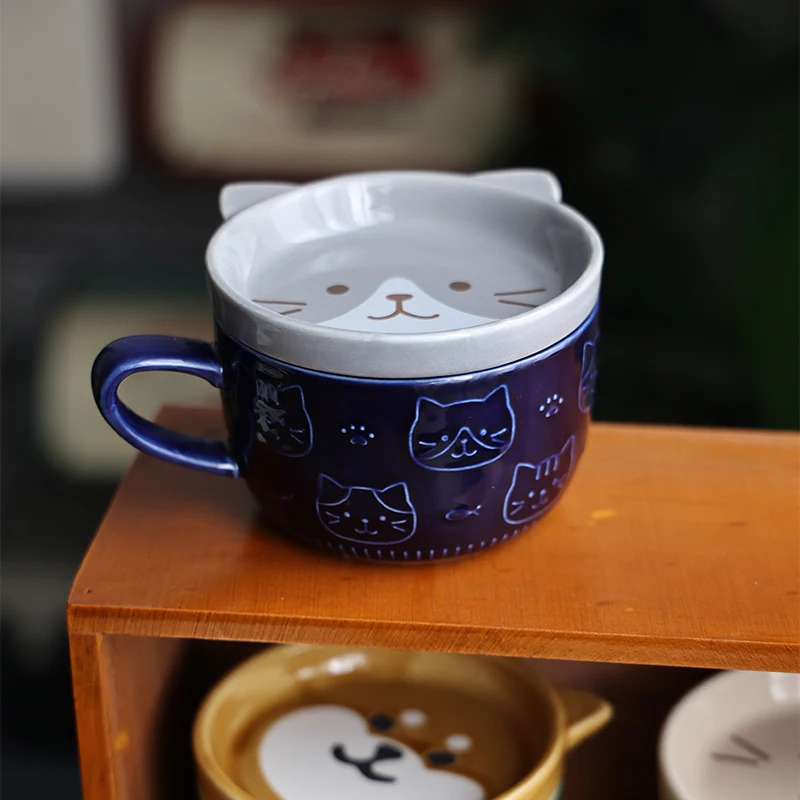 Desene animate japoneze Cat Cupa Mark Ceașcă de Cafea cu Capac Ceramic Drăguț Lapte Cana Cuplu mic Dejun Cupa Birou Sticlă de Apă KEDICAT 4