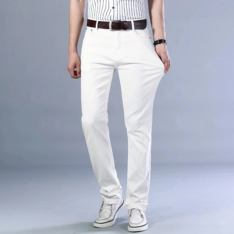 Primavara Vara Barbati White Stretch Fit Regular Blugi Clasic Stil Business Casual din Bumbac Pantaloni Slim din Denim Pantaloni Brand de sex Masculin 2