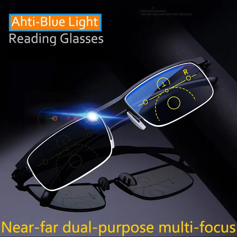 Inteligent Multifocală progresivă ochelari de citit pentru barbati femei aproape și de produse cu dublă utilizare Anti-Albastru reglare automată Ochelari